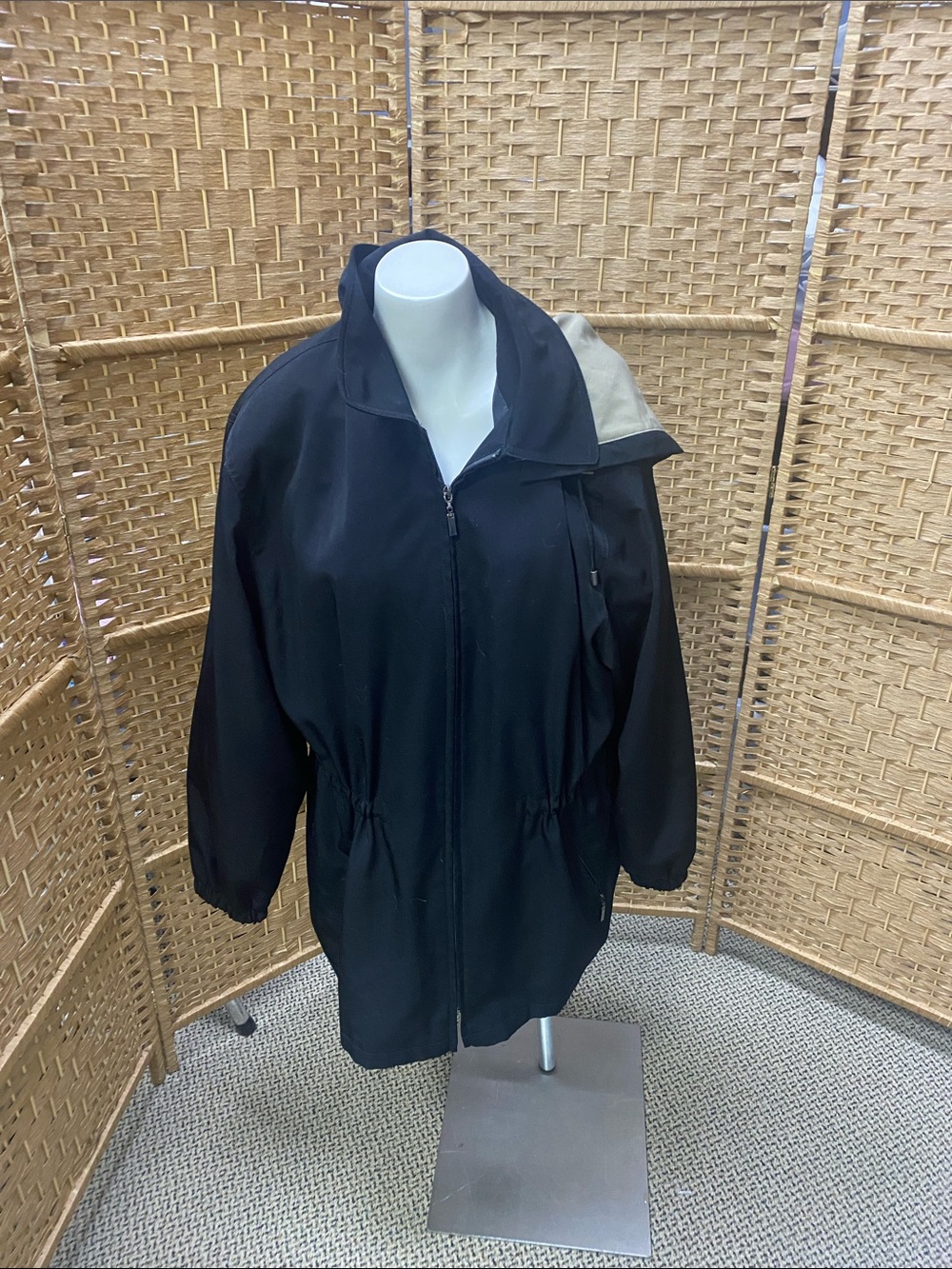 Black Zip-Front Drawstring Waist Jacket